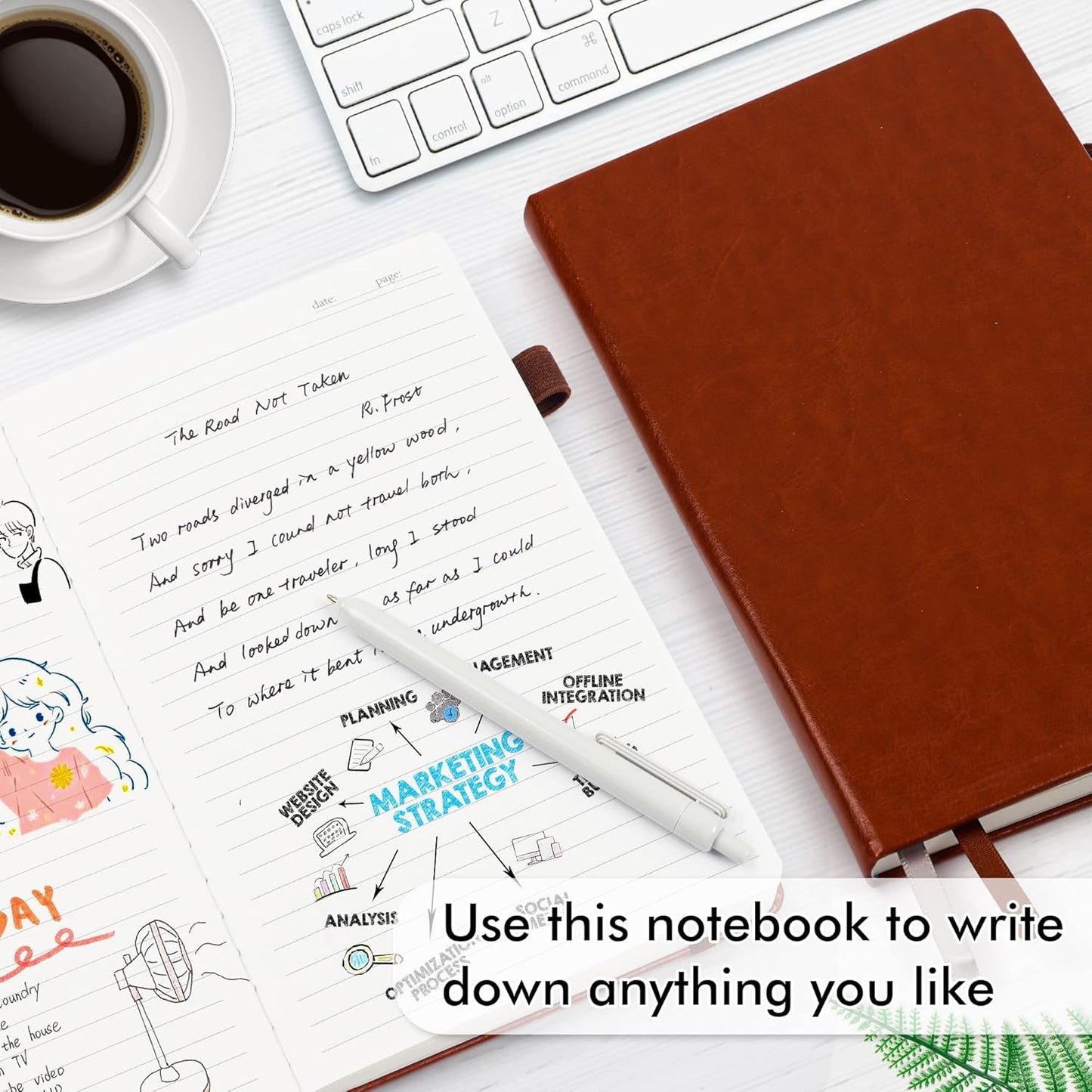 feela 12 Pack Notebooks Journals Bulk with 12 Black Pens, A5 Hardcover Notebook Classic Ruled Journal Set with Pen Holder for School Business Work Travel Writing, 120 GSM, 5.1”x8.3”, Brown