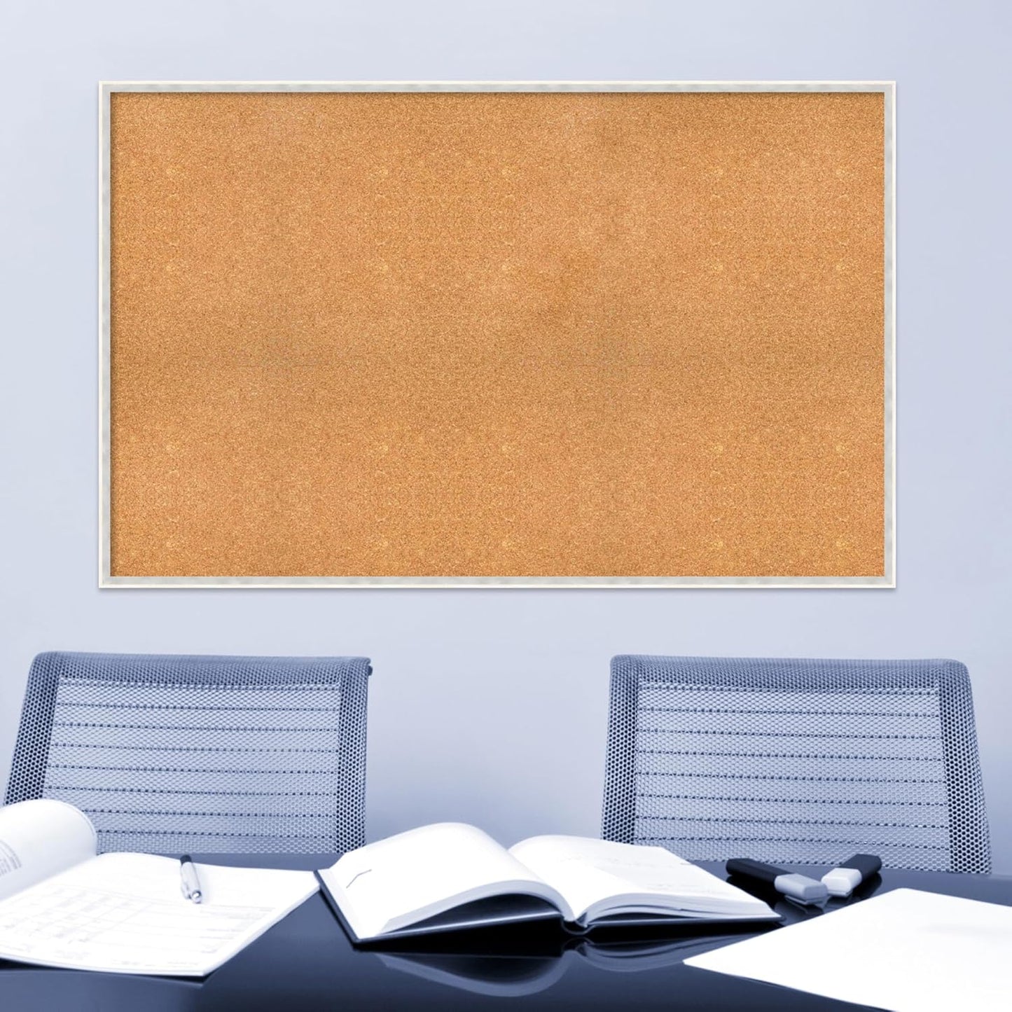 Amanti Art Natural Cork Board for Wall, 35x55 Vision Board with White Frame, Oversize Corkboard Office Decor for Home Organization, Modern Corkboard Pinboard to Display Items for Home Organization in