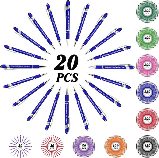 Max 500 Pcs Personalized Pens Bulk, Custom Pens with Free Engraving, Customized Stylus Tip Ballpoint Pen with Your Name Massage Text for School Office Business Graduation Anniversaries-20 Packs
