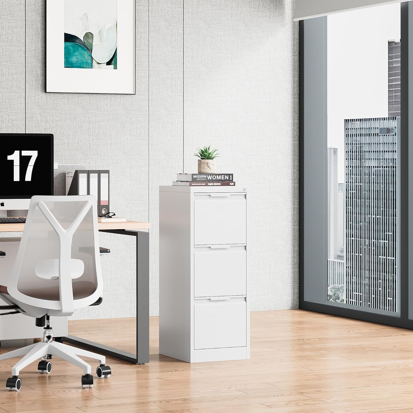 Bestoo 17.8" D File Cabinet, 3 Drawer Metal Filing Cabinets with Lock, Locking Vertical File Cabinet for Letter/Legal/A4/F4 Size, Easy Assemble (White)