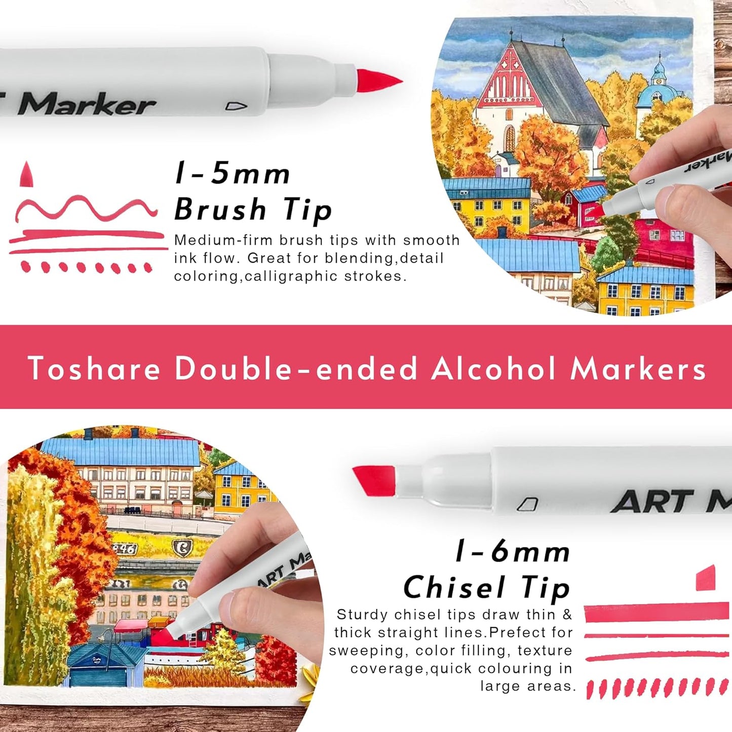 160 Colors Alcohol Markers Set - Double Tip Art Markers Alcohol Based Marker Brush&Chisel Nib Blender Art Pens Permanent Sketch Marker for Kids Adults Coloring and Artist Illustration