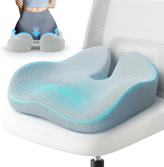 Extra Large Office Chair Cushion, 19" x 17" Ergonomic Memory Foam Seat Cushion for Tailbone, Back, Sciatica & Hip Pain Relief, Booster Pad for Sitting & Driving, Removable Washable Cover, Grey