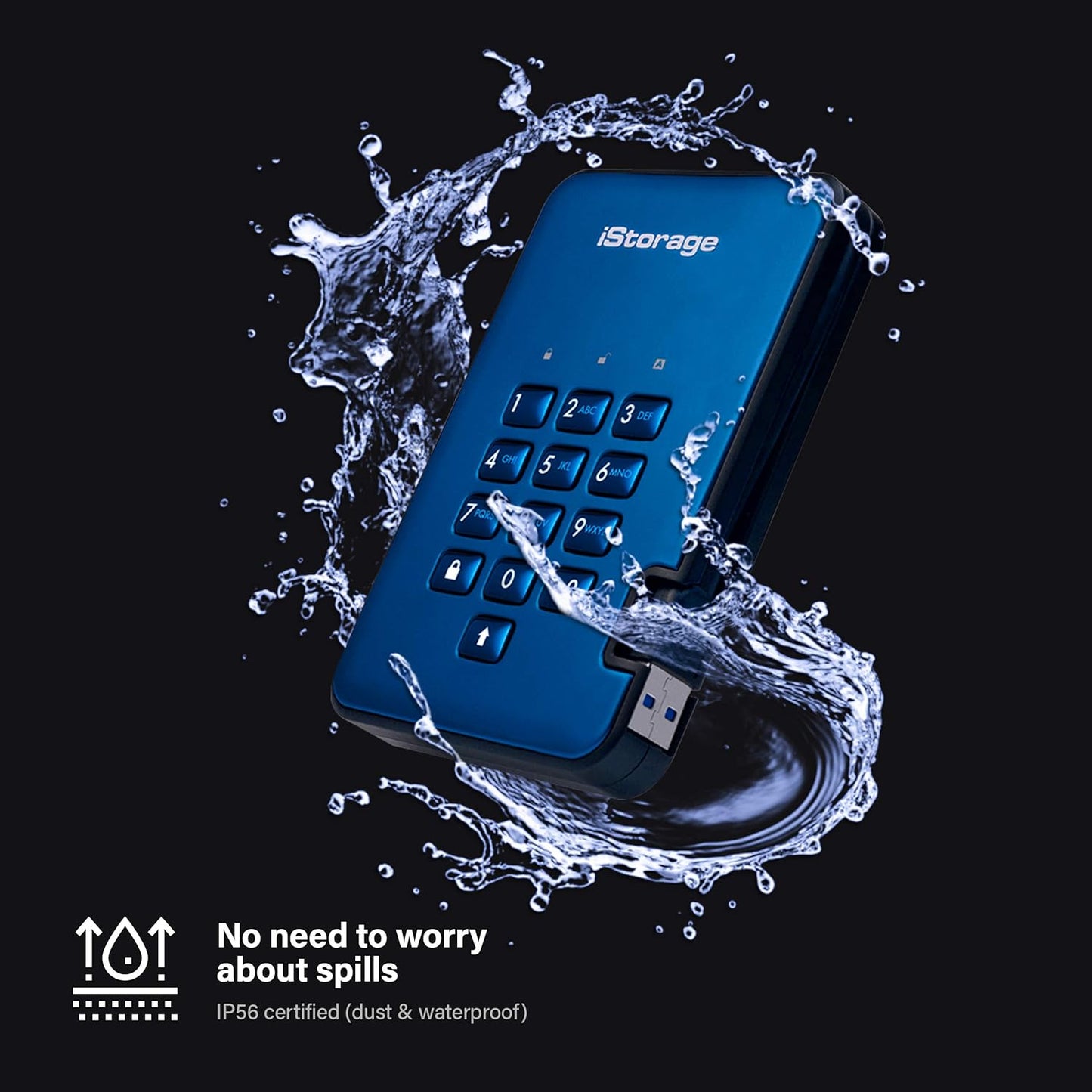 iStorage diskAshur2 HDD 1TB Blue | Secure portable hard drive | Password protected | Dust & water resistant | Hardware Encryption