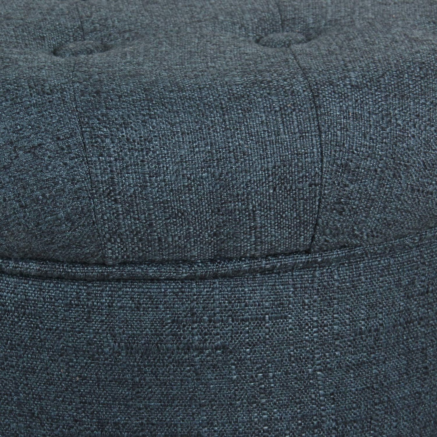 HomePop by Kinfine Fabric Upholstered Round Storage Ottoman - Velvet Button Tufted Ottoman with Removable Lid, Indigo Blue Woven
