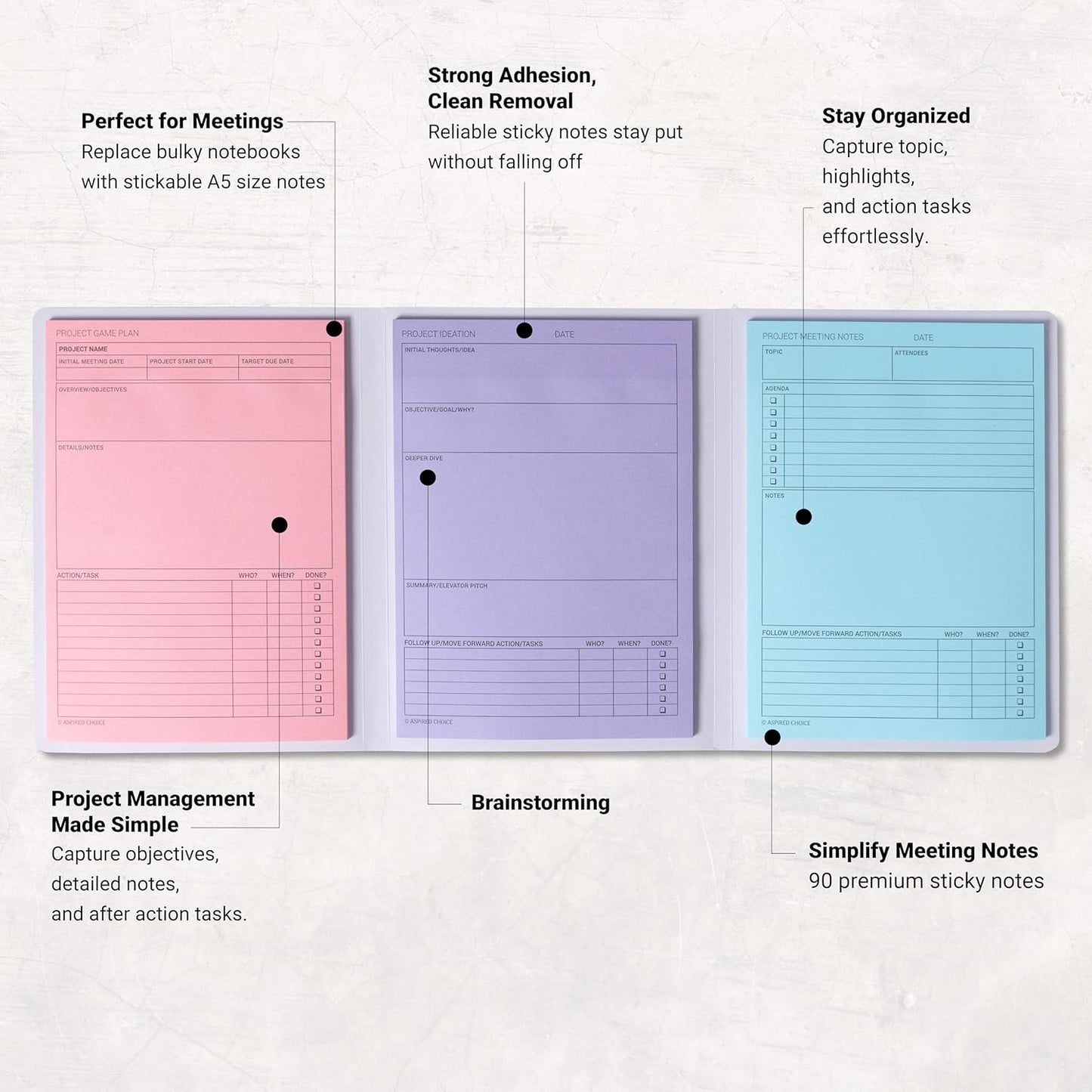 Meeting Notebook for Work & Project Planner Kit for Men and Women – 90 Large Sticky Notes for Work Organization, Project Management, Business Professionals & Work Planners