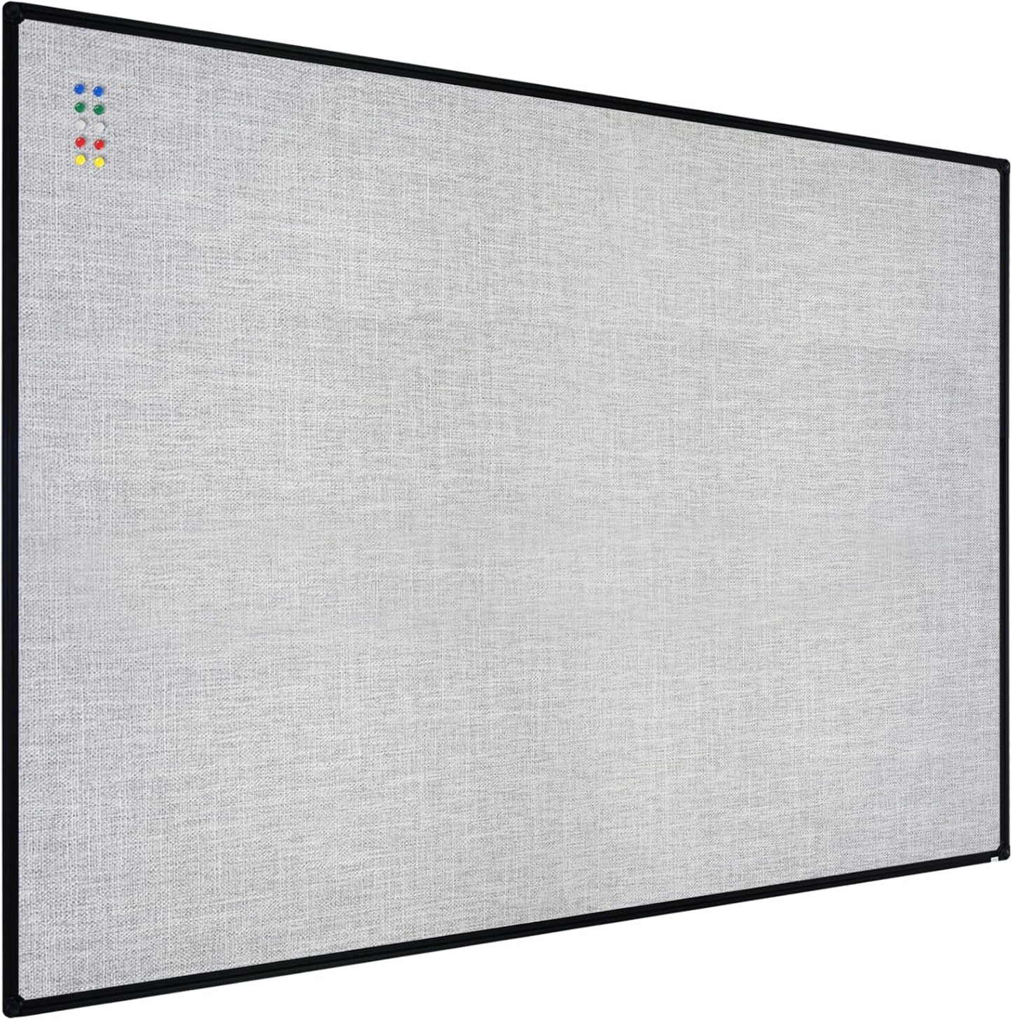 JILoffice Cork Linen Bulletin Board 48 X 36 Inch (Grey), Black Aluminum Frame Wall Mounted Board Memo Pin Board for Office Home and School