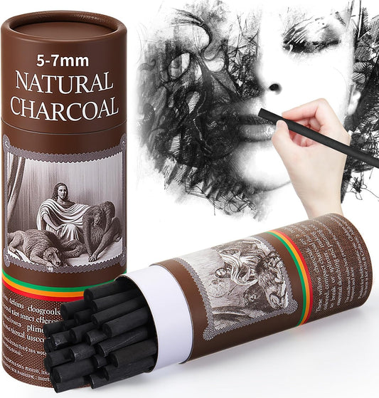 Gueevin 50 Pcs Willow Charcoal Sticks, Willow Charcoal, Artists, Beginners, Students, Perfect for Sketching, Drawing, Shading, and Fine Art (5-7mm)