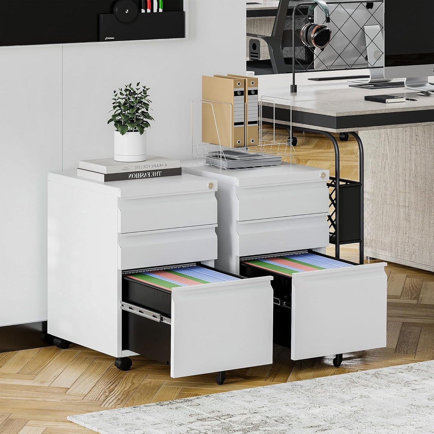 STANI Mobile File Cabinet with Lock Under Desk 3 Drawer Metal Filing Cabinet Locking Office Mobile Cabinet with Wheels Under Desk Office Drawers Rolling Mobile File Cabinet Fully Assembled