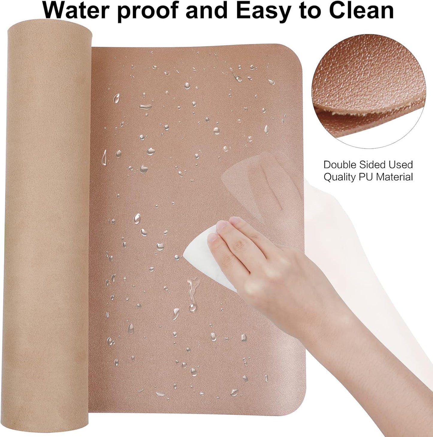 Boutilon Leather Desk Pad Protector,Non-Slip Mouse Pad,Laptop Desk Pad,Office Mouse Mat,Waterproof Leather Desk Blotter,Desk Writing Pad for Office and Home (M-Champagne,30"x14")