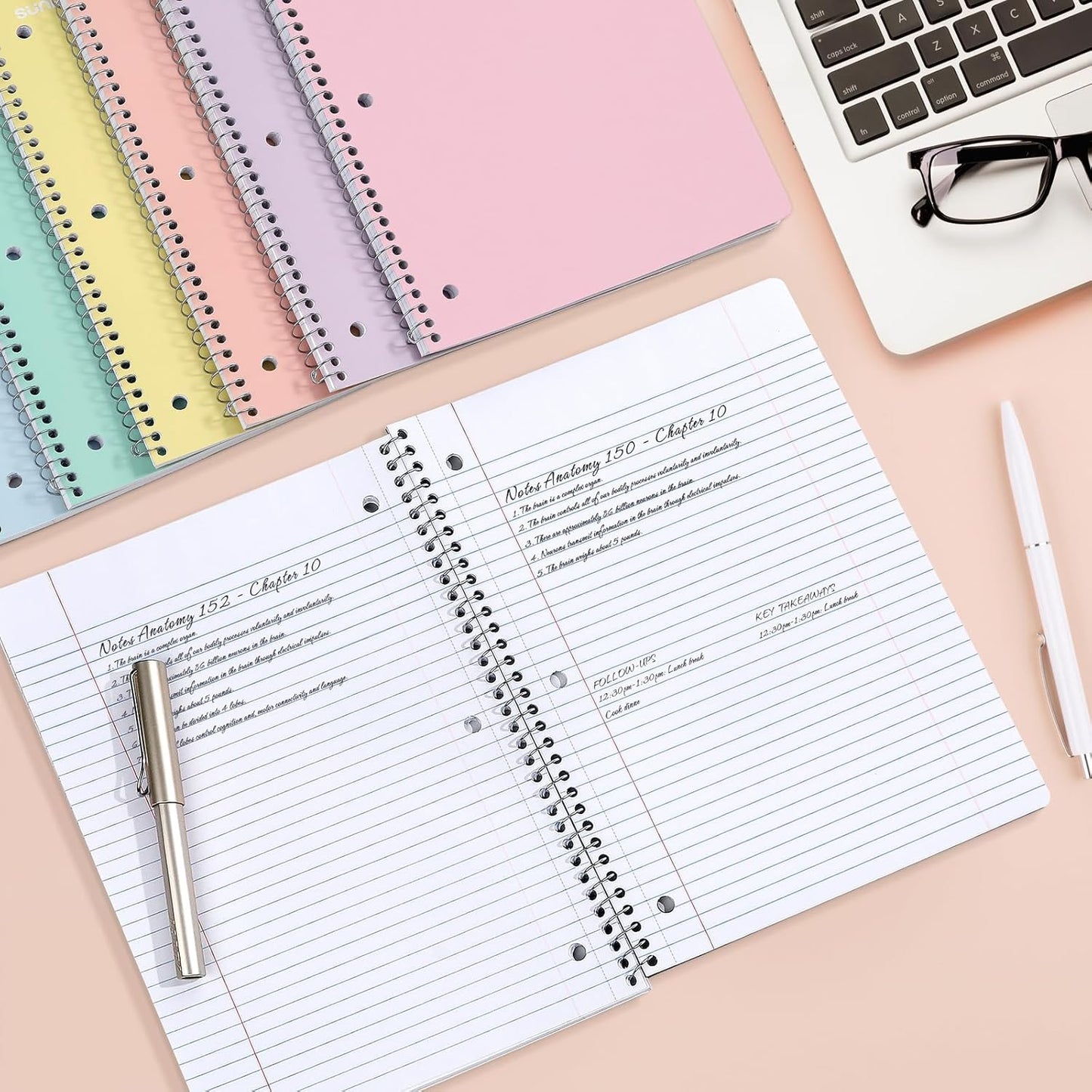 SUNEE Spiral Notebooks, 12 Pack, 1-Subject, College Ruled Paper, 8" x 10-1/2", 70 Sheets per Notebook, Assorted Pastel Colors Spiral Notebooks for School