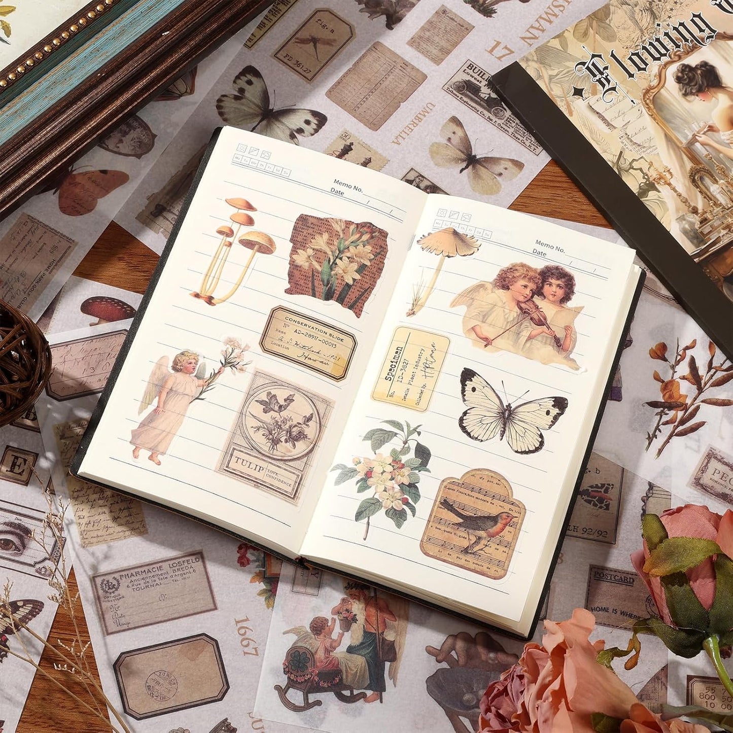 Vintage Ephemera Sticker 24 Sheets 480 precut washi Stickers Paper Journal Stickers for Adults Junk Journal Sticker Book Scrapbooking Supplies