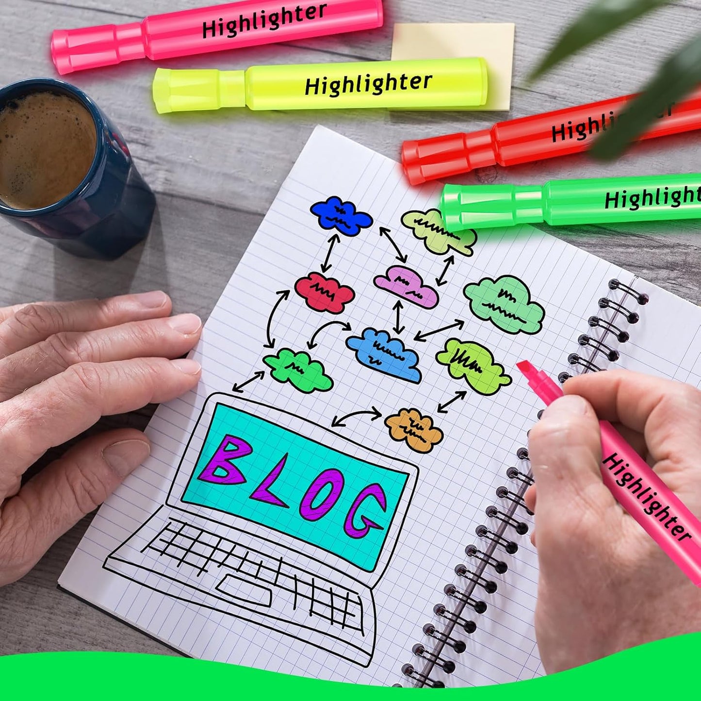 Qilery 24 Pack Tank Style Highlighters Chisel Tip Highlighters Bulk Colored Markers for Adult Coloring, Home Office Supplie(Pink)