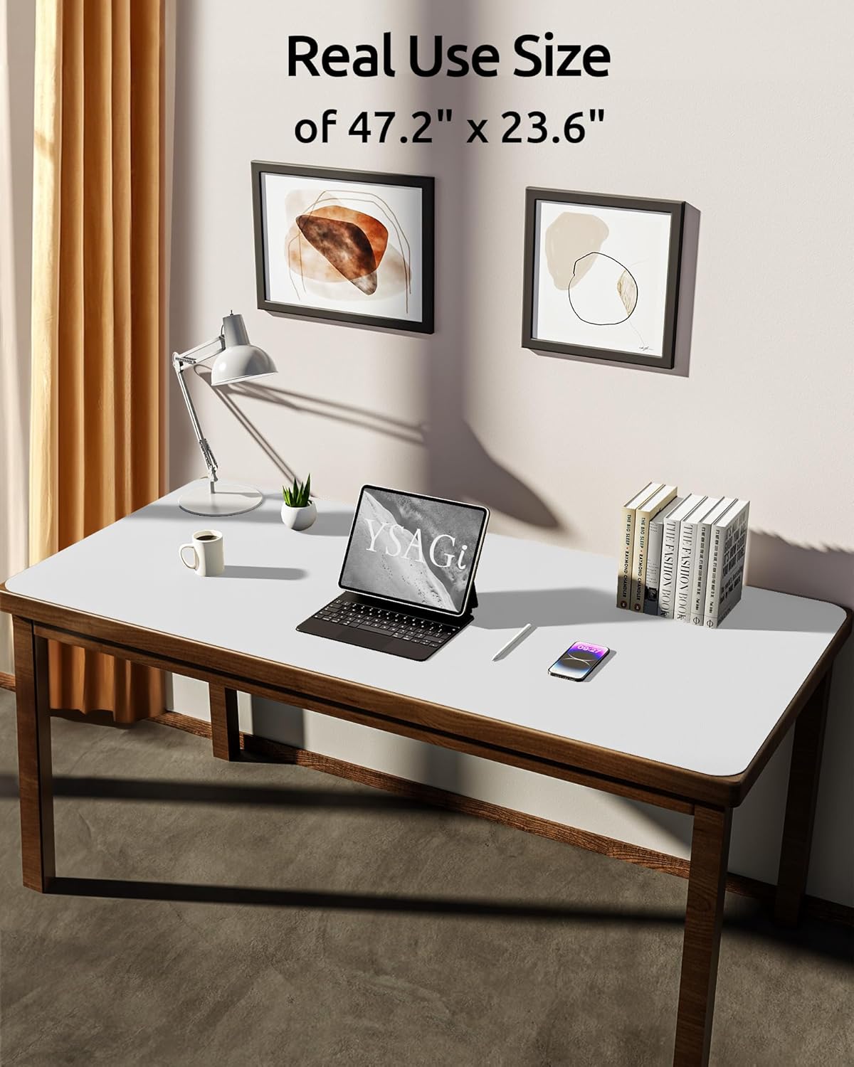 YSAGi Leather Desk Protector, Office Mat, Large Mouse Mat, Non-Slip PU Leather Blotter, Laptop Desk Pad, Waterproof Writing Pad for Office and Home (White, 47.2" x 23.6")