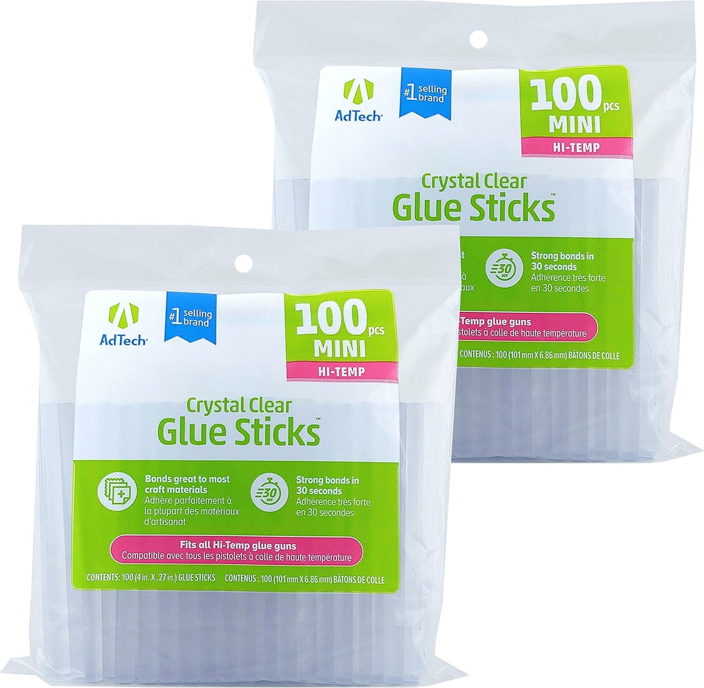 Adtech 100ct-2pk 2-100ct High Temp Mini Size Glue Sticks, 2 Pack, Clear