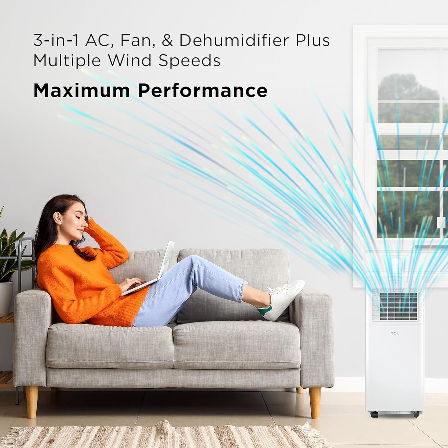 TCL 5,000 BTU Smart Portable Air Conditioner, Fan & Dehumidifier, 150 Sq. Ft., Ultra-Compact Design, Remote Control, Compatible with Alexa/Google Assistant, Install Kit Included
