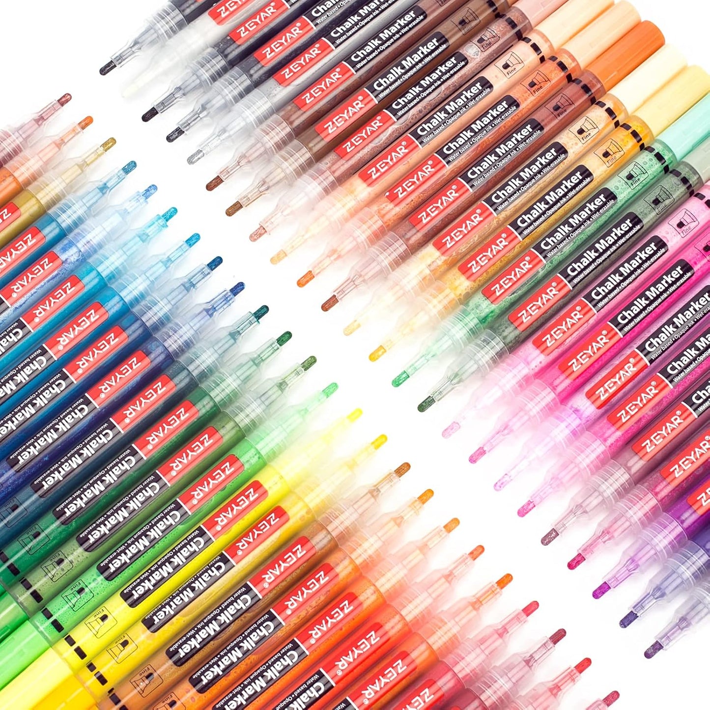 ZEYAR Liquid Chalk Marker, Wet Erase Marker, Water-Based Opaque Ink, Fine Tip for Detailed Drawing, Writes on Nonporous Chalkboards, Bistro Boards, Windows, Plastic and more (48 Full Colors)