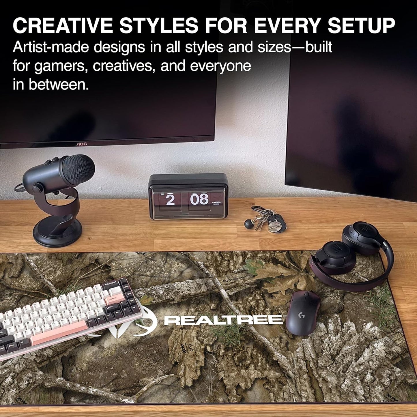 MPCO. Real Tree Large Gaming Desk Pad - 36" x 17" Duraglyde Fabric APX – with Logo Desk Mats - Non-Slip, Washable, Smooth Glide for Precision Gaming & Work