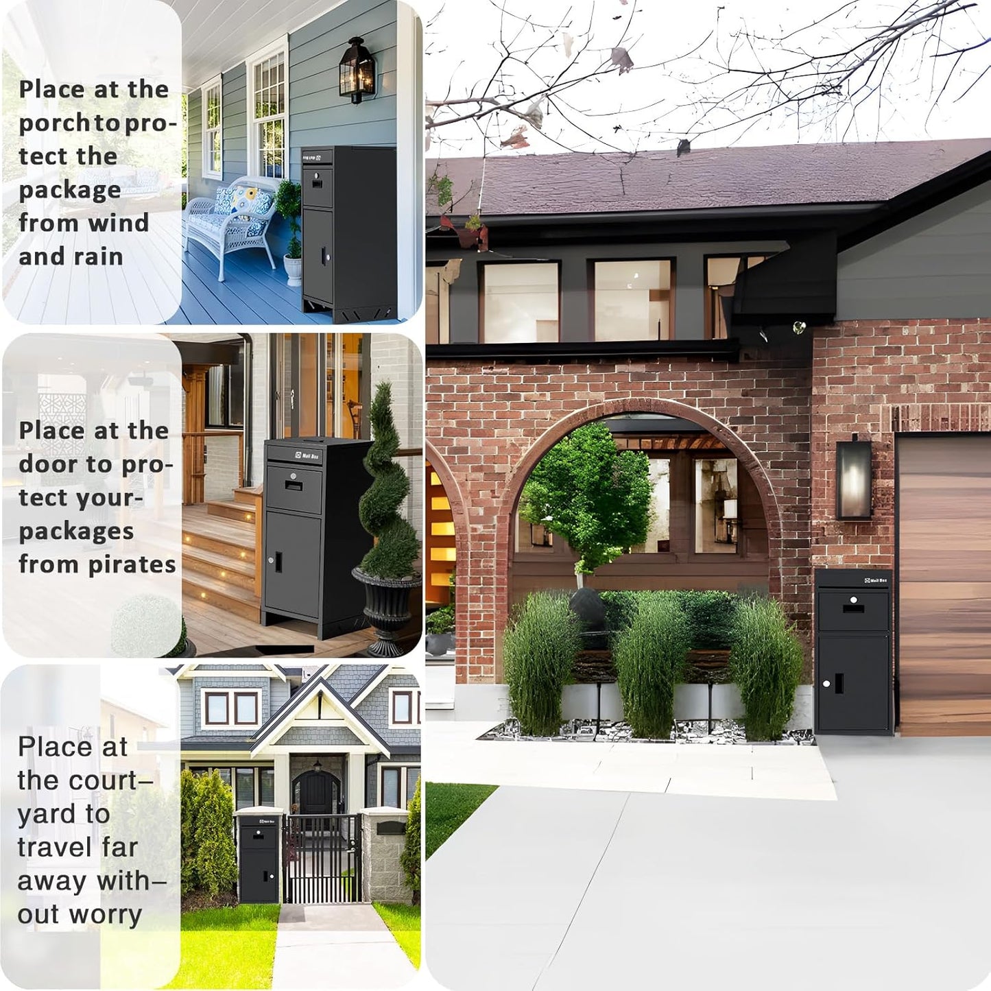 Package Delivery Boxes for Outside, Large Parcel Drop Boxes with Lock, Customize Address Stickers Package Drop Boxes for Outside is Waterproof,Package Delivery Box for Porch(Black,15.7*15.7*37.8 in)