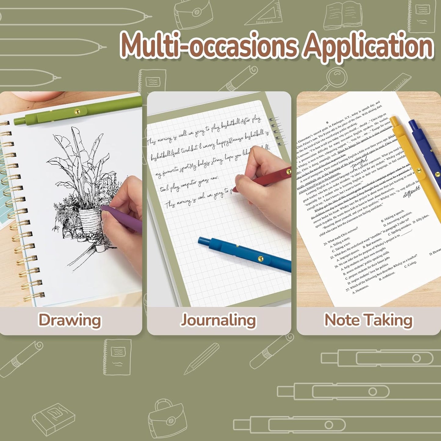 Gel Pens, 6 Pack Gold Retro 0.5mm Black Ink Pens Fine Point Smooth Writing Pens for School Office Supplies, Gifts for Women Girls