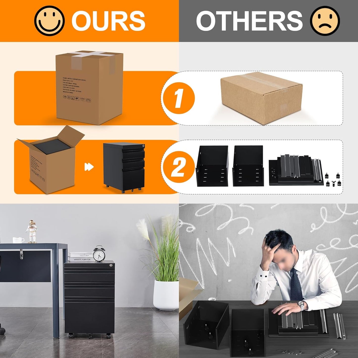 Aobabo 3 Drawer File Cabinet with Lock,Metal Filing Cabinet with Wheels for Home Office & Business Enterprise, Legal/Letter Size, Fully Assembled Except Wheels, Black