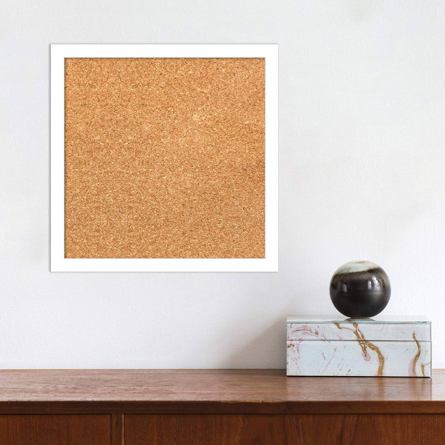 Amanti Art Natural Cork Board for Wall, 13x13 Vision Board with White Frame, X-Small Corkboard Office Decor for Home Organization, Modern Corkboard Pinboard to Display Items for Home Organization in