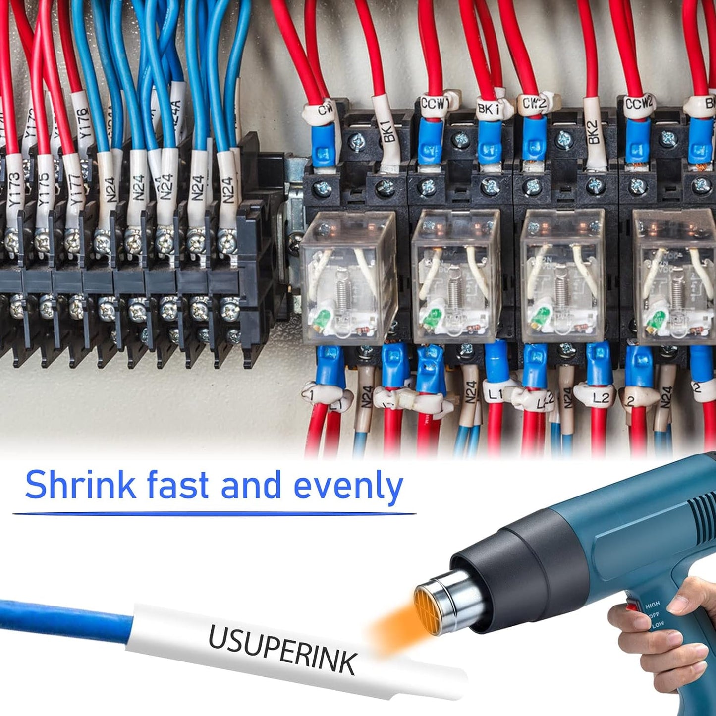 10PK Compatible for Brother Ptouch HSe-241 HSe241 HS-241 HS241 Black on White Heat Shrink Tube Label Tape use in PT-D400 PT-D600 PT-E300 PT-E500 PT-P750WVP Printer (0.69''x 4.92ft)