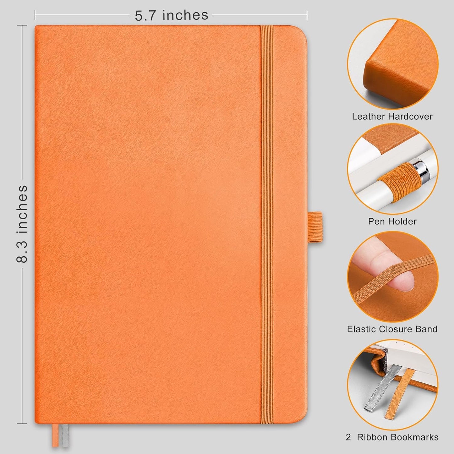 RETTACY Blank Journal Notebook, 192 Pages, A5 Medium Size (5.7'' x 8.3''), Leather Hardcover, 100 GSM Thick Paper, for Sketching, Drawing, Painting (Orange)