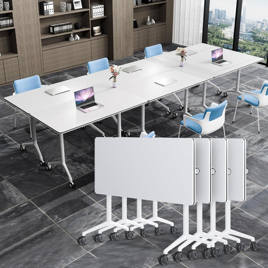 Conference Table, Folding Conference Tables for 2-20 People, Modern Conference Room Table with Wheels, Super Sturdy Large Rectangle Mobile Meeting Seminar Tables for Office (4PCS 55.1in)