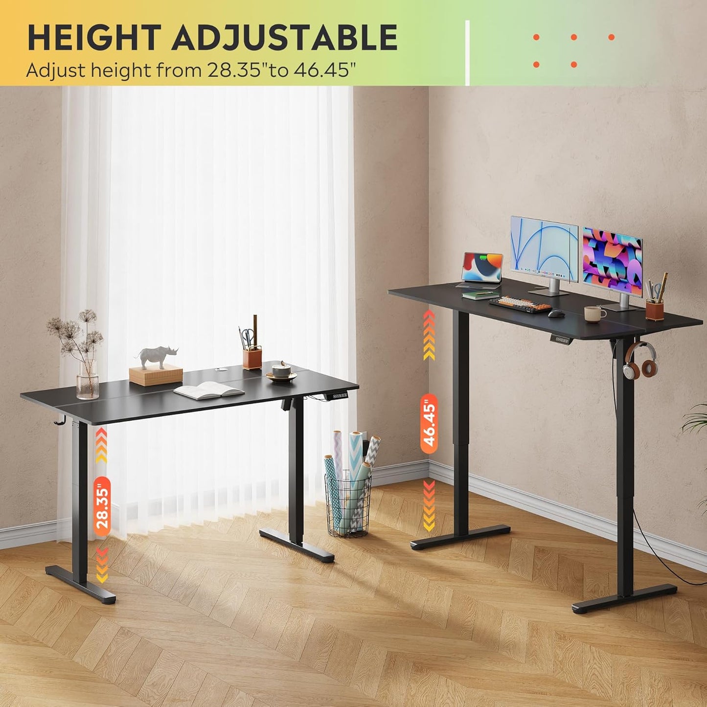 DEVAISE 55 Inch Electric Standing Desk, 3 Adjustable Height Stand up Desk for Home Office, Ergonomic Sit to Stand Desk with LED Touchscreen, Headphone Hook, 3 Memory Preset Computer Desk (Black)