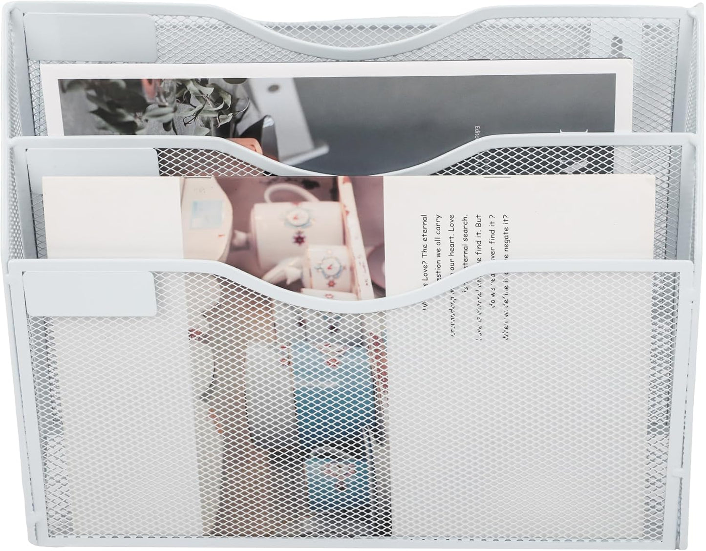 EASEPRES 3 Pocket Mesh Hanging Wall File Organizer, Wall Mounted Mail Paper Document Folder Holder, Clipboard Storage Organization Magazine Rack with Nametag Label for Office Home School, White