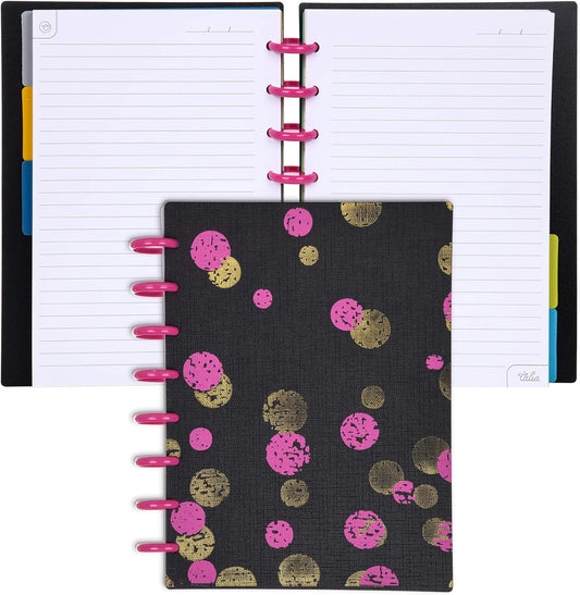 Talia Discbound Notebooks, Planner, Customizable, (xBounce Maroon w/Pink Discs, Junior (5.5in x 8.5in))
