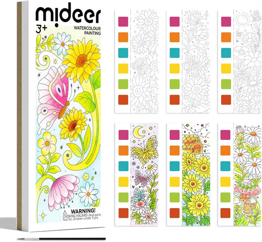 MiDeer Watercolor Painting Book for Kids Ages 4-8, Pocket Watercolor Painting Arts and Crafts for Toddlers, Travel Activities Paint with Water Coloring Book Set for Kids (Flower and Butterfly)