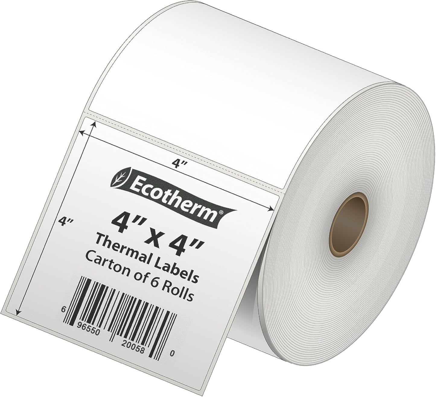 4" x 4" Thermal Labels | 6 Rolls | 4200 Labels | fits Zebra, Munbyn, Rollo, Godex, Arkscan, iDPRT, Offnova Thermal Label Printers and More | Blank White Adhesive Stickers by Ecotherm
