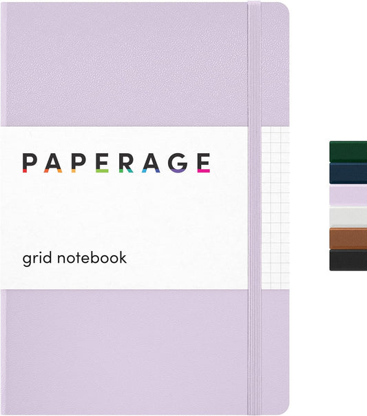 PAPERAGE Graph Paper Journal Notebook, (Lavender), 160 Pages, Medium 5.6 in x 8 in - 100 GSM Thick Paper – Hardcover Grid Notebook for Work or School