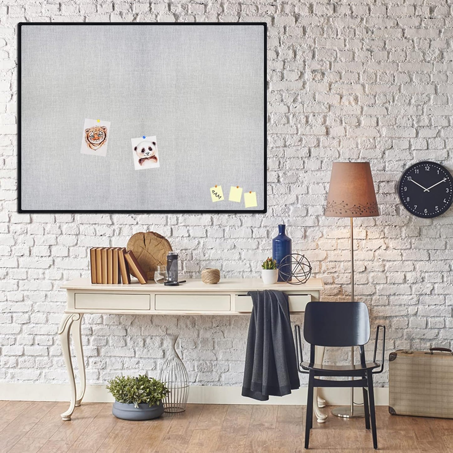 JILoffice Cork Linen Bulletin Board 48 X 36 Inch (Grey), Black Aluminum Frame Wall Mounted Board Memo Pin Board for Office Home and School