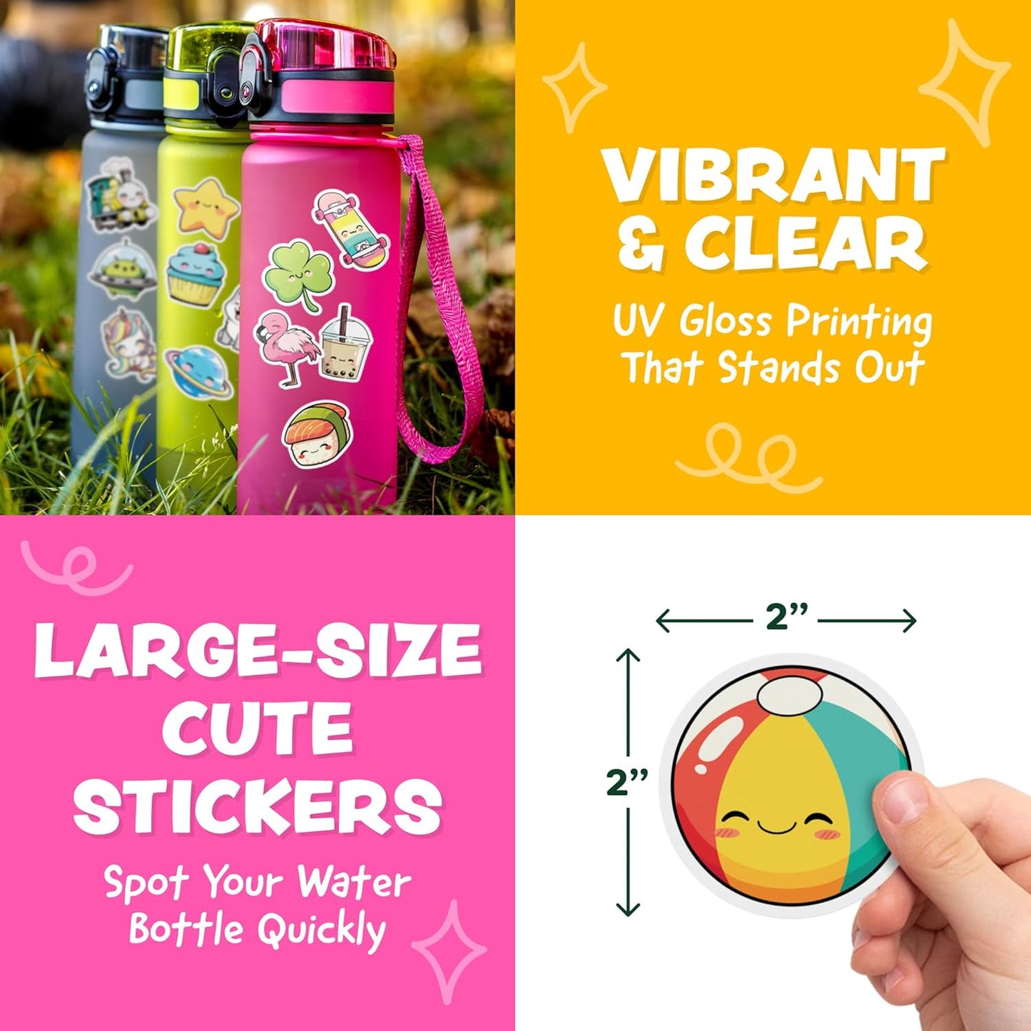 Cute Stickers for Kids - Kawaii Stickers for Kids Classroom Decor, Water Bottle & Teacher Rewards - 108pc Easy Peel Bulk Pack for Teens - Waterproof Vinyl Decals - Scrapbooking, Journaling, Notebook