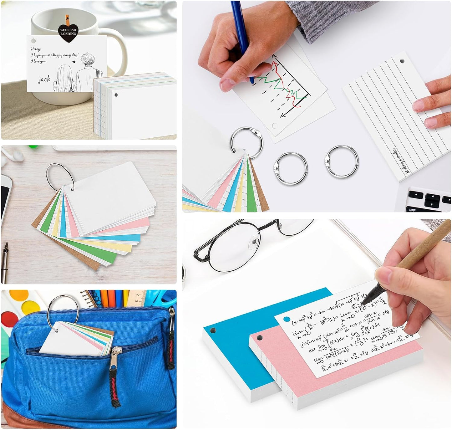 Ruled Flash Cards,500PCS Line Revision Cards, 3.5 x 5 in Index Cards,180GSM Heavy Index Note cards,White Record Cards for Student Essentials Learning Office Notecards Taking to do List Memo (White)