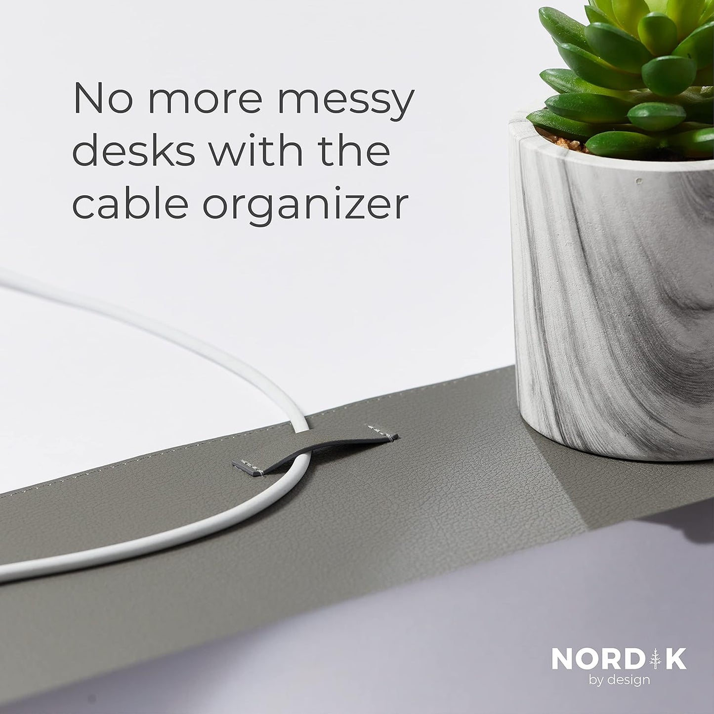 Nordik Leather Desk Mat Cable Organizer - Alaskan Gray 35 X 17 inch - Premium Extended Mouse Mat for Home Office Accessories - Non-Slip Vegan Leather Desk Pad Protector & Desk Blotter Pad