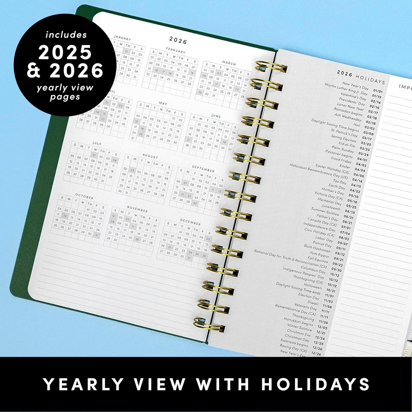 PAPERAGE 17 Month Academic Planner 2025-2026, Weekly & Monthly Spreads, August 2025 - December 2026, Small (5 in x 8 in), Dark Green