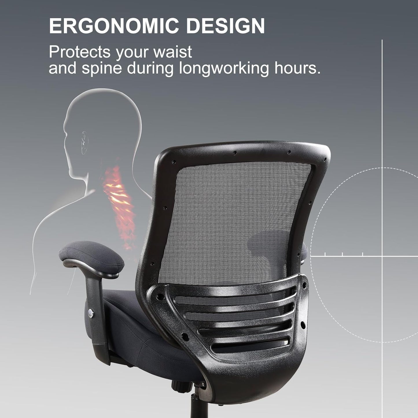 400lbs Ergonomic Office Chair with Double Seat Cushion and Soft Armrests for Executive Computer Desk with Built-in Lumbar Support(Gray)