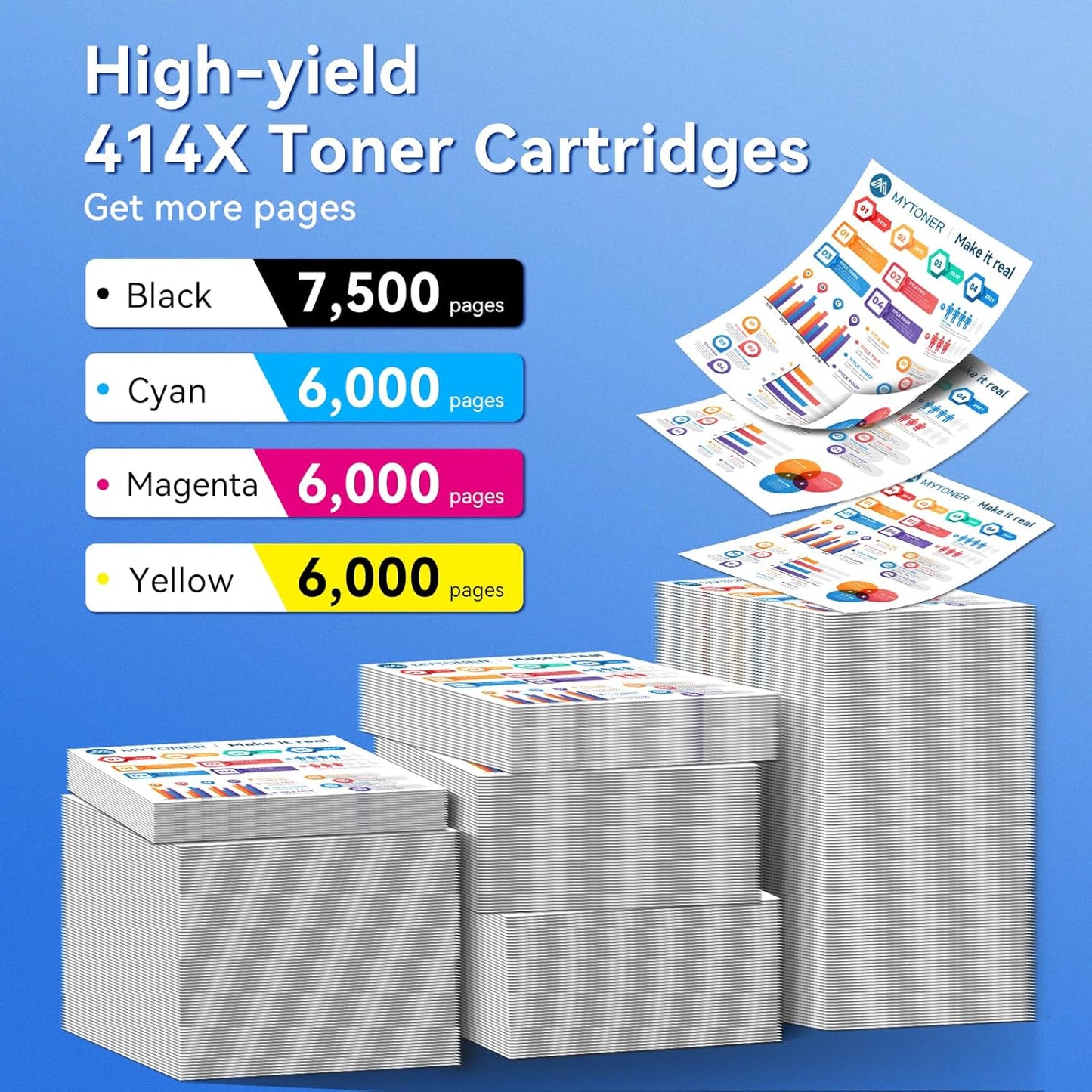 414X Toner Cartridges 4 Pack High Yield MFP M479fdw with Chip Compatible Replacement for HP 414X 414A for Color Laserjet Pro MFP M479fdw M479fdn M479dw M454dw M454dn M479 Printer Ink W2020X W2020A