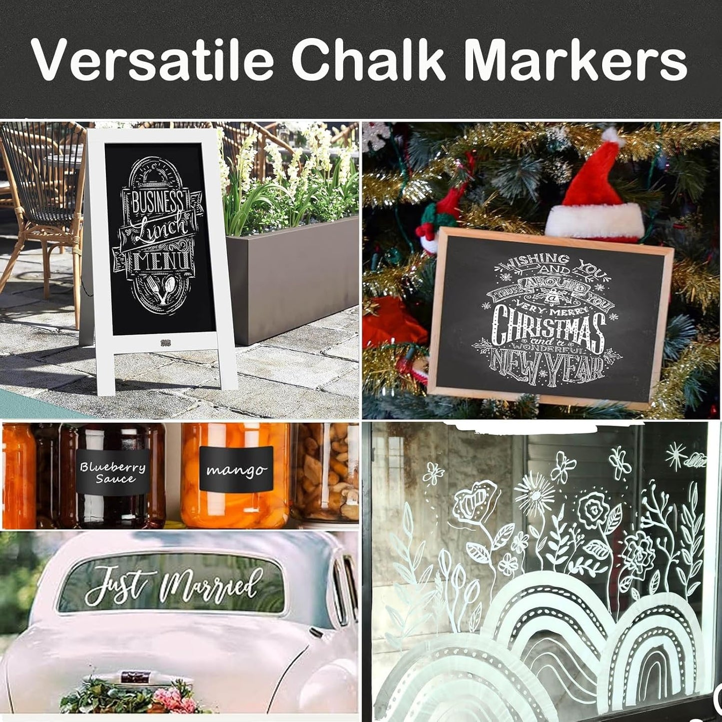 White Window Chalk Markers Pen, 5 Pack White Window Chalk Markers for Cars Glass Washable - Ideal for Use at Home, School, Office, Erasable, Dust-Free, Non-Toxic, 5 Nib Sizes (1, 3, 6, 10, 15mm)