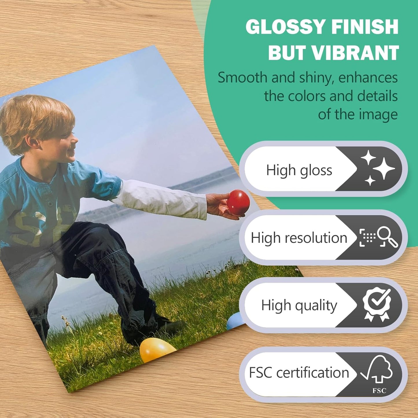 Glossy Photo Paper 4x6, 5x7, 8.5x11, 120 Variety Pack Bulk, Assorted Sizes, Inkjet printer, 52lb/200gsm