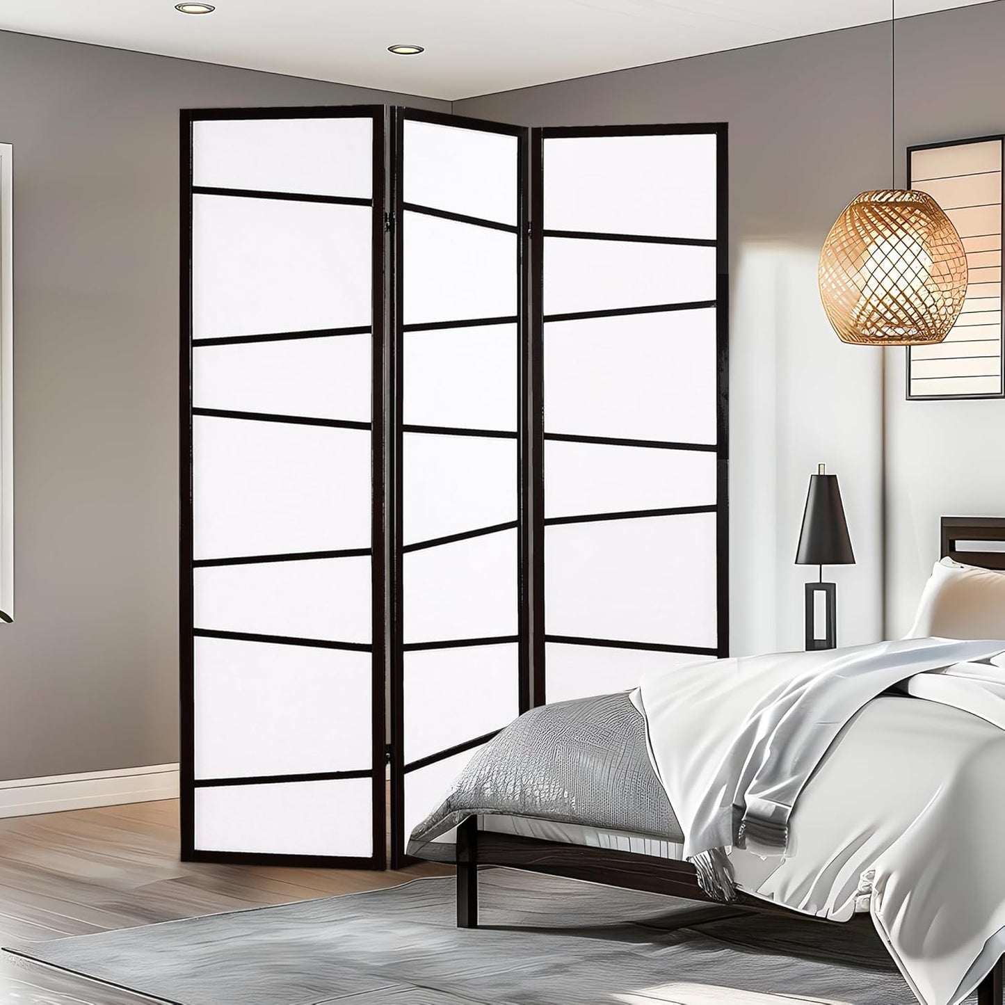 NicBex Room Divider 3 Panel Room Dividers with Heavy-Duty Rice Paper Partition Room Dividers and Folding Privacy Screens Wall Divider for Home, Office, Room Separation,51"W x 2"D x 71"H, White+Black