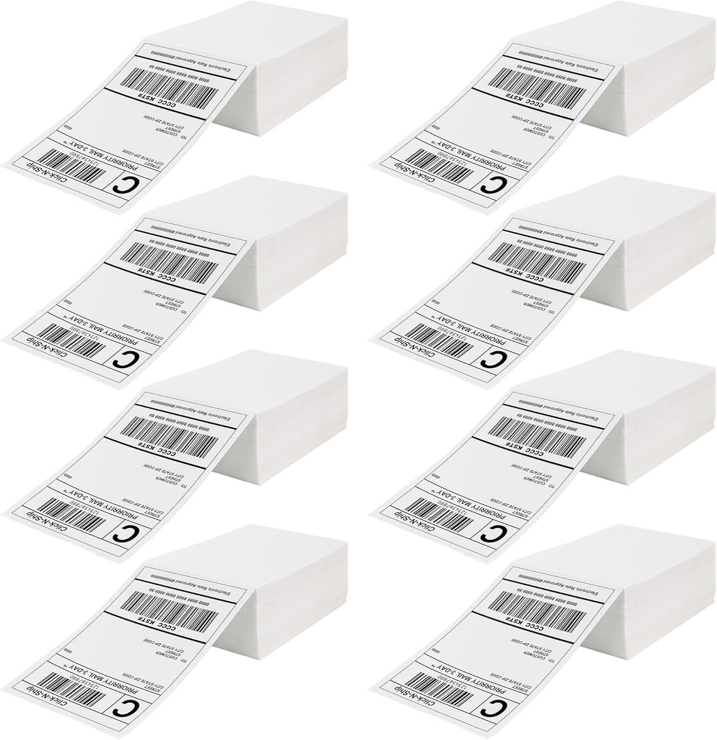 Fanfold Direct Thermal Shipping Labels 4''x6'' 2400 Labels/8 Stacks (300 Pcs per Stack), Compatible with Zebra Rollo Beeprt Printer Ultra Adhesive