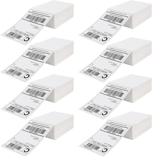 Fanfold Direct Thermal Shipping Labels 4''x6'' 2400 Labels/8 Stacks (300 Pcs per Stack), Compatible with Zebra Rollo Beeprt Printer Ultra Adhesive