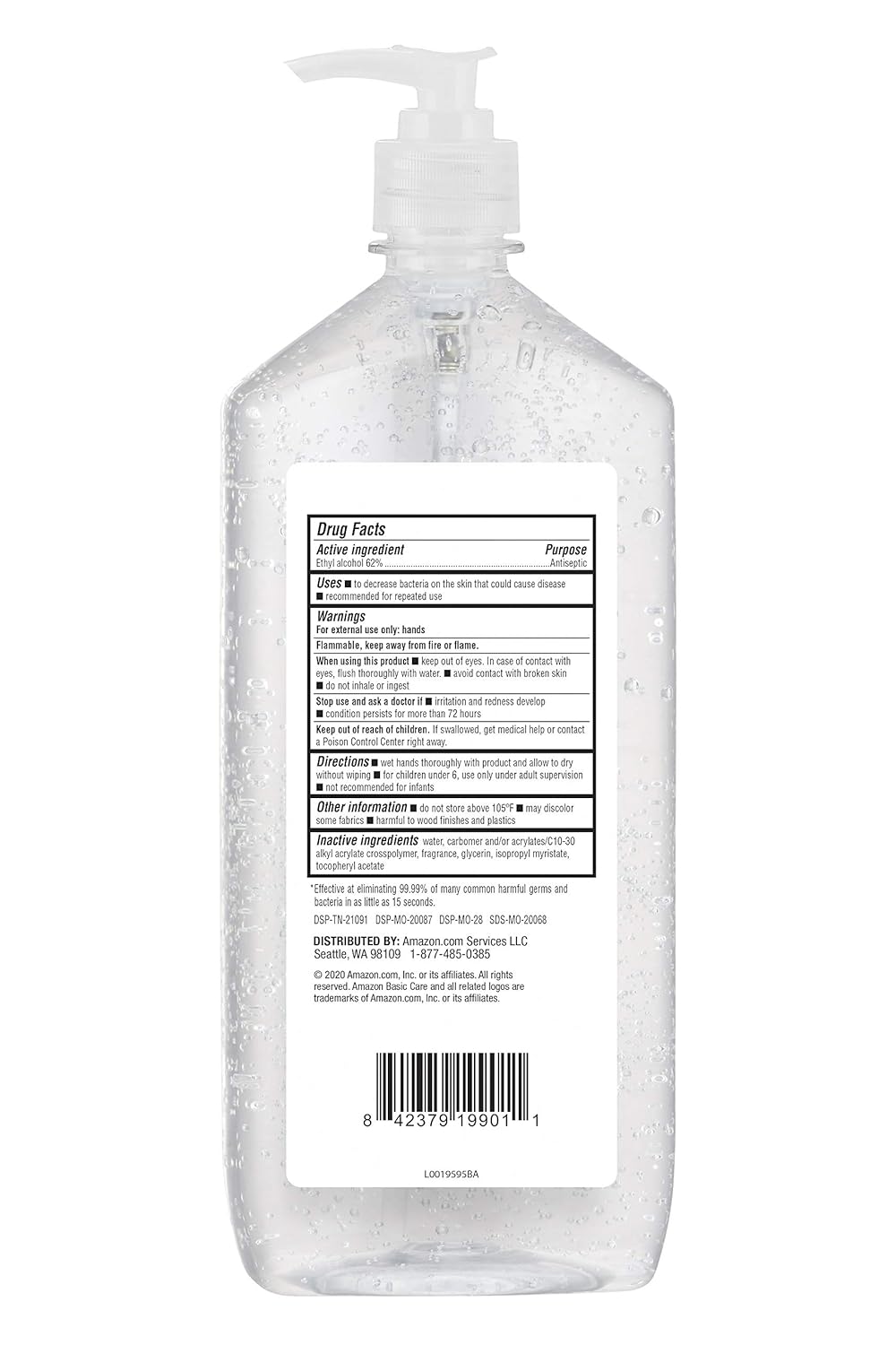 Amazon Basic Care - Original Hand Sanitizer 62%, 34 fl oz (Pack of 4)