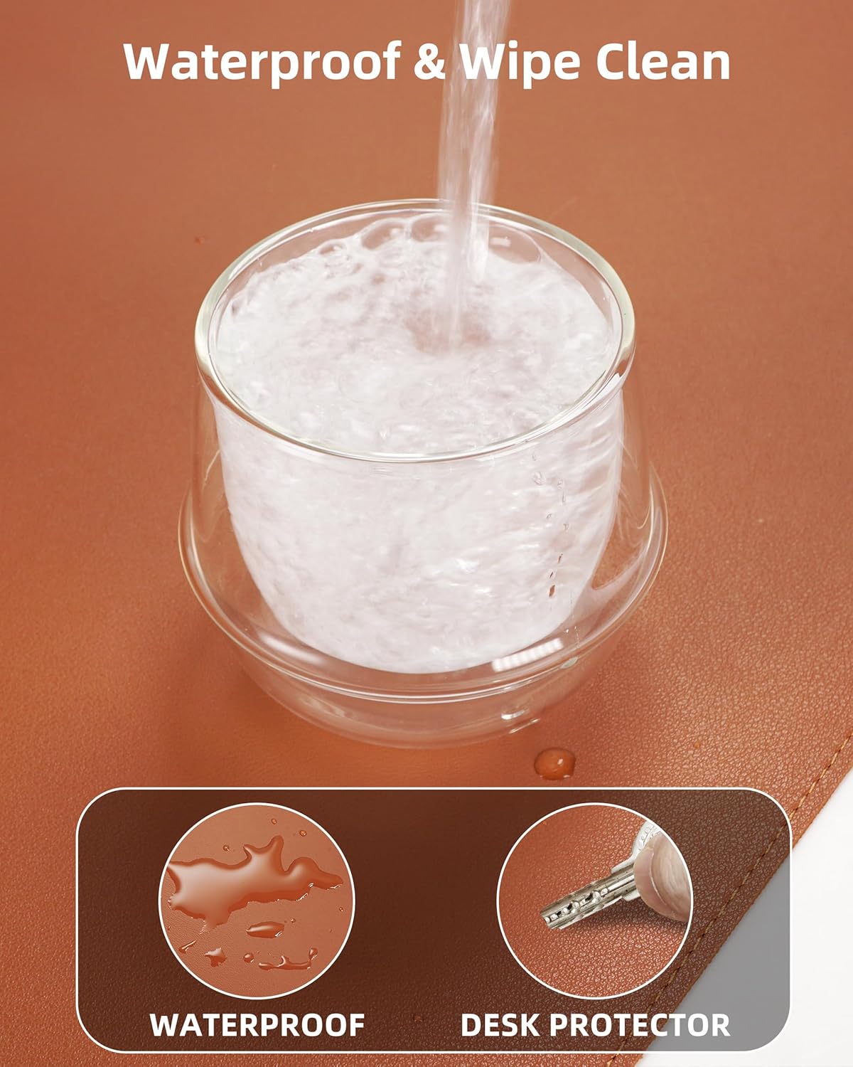 Extra Large Desk Pad Mat - Waterproof Mouse Pad & Desk Protector, Non-Slip XXL PU Leather Gaming Mat for Keyboard/Mouse, Stitched Edge with Ergonomic Support, 55"x24" (Brown)