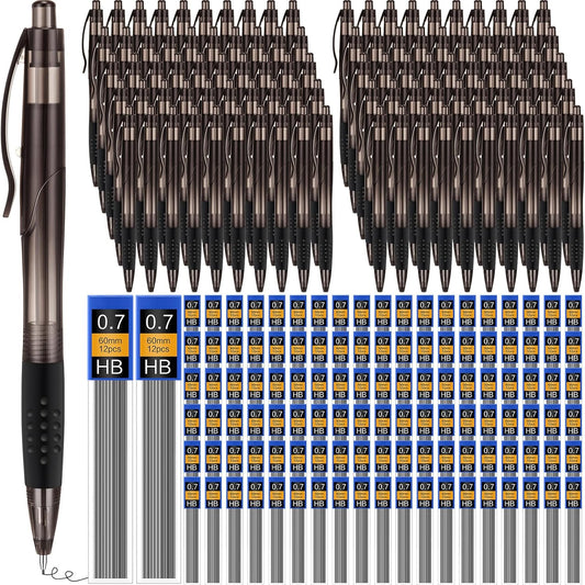 240 Pcs 0.7mm Mechanical Pencils Bulk Set Include 120 Black Mechanical Pencil 120 HB Lead Refills for Art Office Classroom School Student Writing Drawing Sketching Supplies