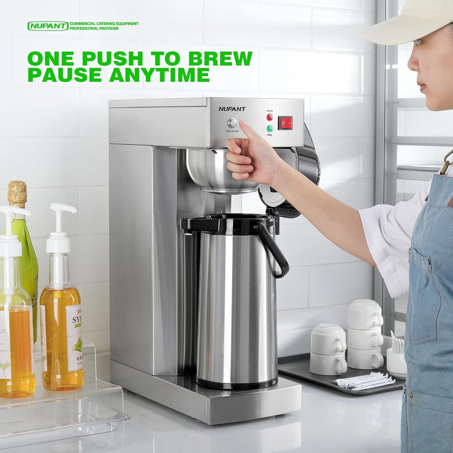 Auto-Filling Commercial Airpot Coffee Brewer 2.2L/74oz Dirp Coffee Maker Machine with 24 Hours Hot Thermal Carafe Stainless Steel Pour Over Coffee Dispenser 120V/1450W for Restaurant Office